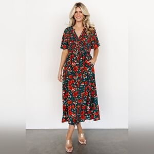 Baltic Born Floral Midi Dress - Green and Red